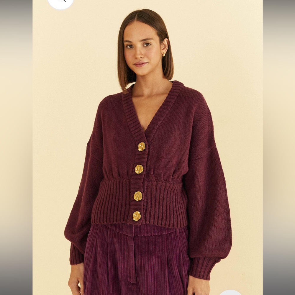Farm Rio Burgundy Bubble Knit Cardigan Size L NWT